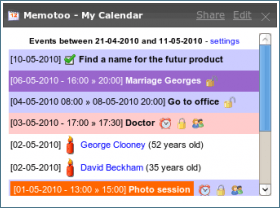 Access events of your calendar stored in Memotoo.com